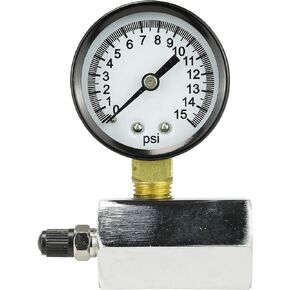 مقياس اختبار الغاز من DANCO لـ 0-15 رطل لكل بوصة مربعة بزيادات 1/10، مطلي بالكروم (94352)، مادة نحاسية