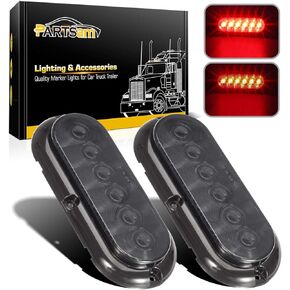 Partsam 2PCS Trailer Truck Boat Bus Red LED 6" Inch Oval Stop Turn Tail Brake Light DOT Certified Marker Lights Sealed Surface Mount 12V Waterproof IP65 Replacement for Trailer RV Trucks