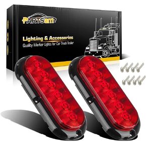 Partsam 2PCS Trailer Truck Boat Bus Red LED 6" Inch Oval Stop Turn Tail Brake Light DOT Certified Marker Lights Sealed Surface Mount 12V Waterproof IP65 Replacement for Trailer RV Trucks