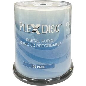 PlexDisc 52x قرص CD-R للموسيقى الصوتية الرقمية سعة 700 ميجا بايت أبيض قابل للطباعة بنفث الحبر - 100 PK Spindle (FFP)