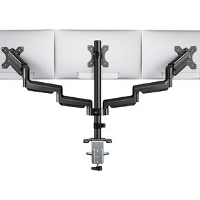 HUANUO Triple Monitor Mount for 13-27 inch Computer Screens, Triple Monitor Stand with Gas Spring Arm Holds 20 lbs, 3 Monitor Stand Desk Mount with Tilt, Swivel, Rotation, VESA 75x75, 100x100mm, Black