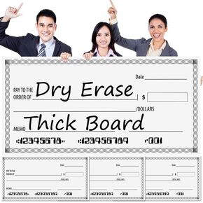 3 Pcs Dry Erase Blank Check 16 x 32 Inches PP Plastic Giant Check Thick Oversized Checks for Presentation Big Fake Checks for Fundraiser Raffle Sweepstakes Reward Winners
