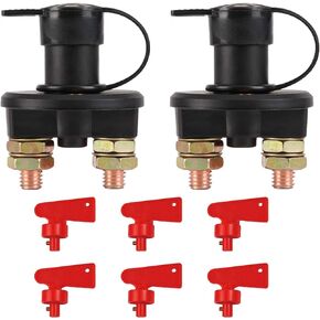 Battery Disconnect Switch, DC 12V 24V Battery Master Isolator Cut Off Power Kill Switch for Marine Car Boat RV ATV Auto Truck Vehicle, with 2 Waterproof Key, 4 Copper Ring Terminals