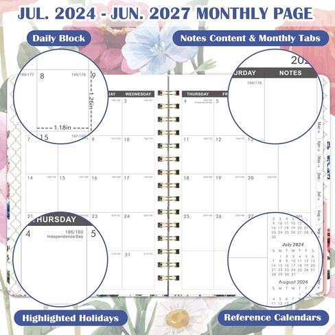 2024-2027 Monthly Planner - 3 Year Monthly Planner/Calendar 2024-2027，Jul. 2024 - Jun. 2027, 2024-2027 Monthly Planner, 6.3" x 8.4", 36 Monthly Calendar with Tabs + Back Pocket - Flowers in Saudi Arabia