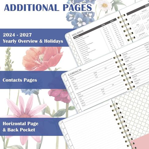 2024-2027 Monthly Planner - 3 Year Monthly Planner/Calendar 2024-2027，Jul. 2024 - Jun. 2027, 2024-2027 Monthly Planner, 6.3" x 8.4", 36 Monthly Calendar with Tabs + Back Pocket - Flowers in Saudi Arabia