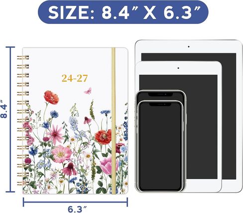 2024-2027 Monthly Planner - 3 Year Monthly Planner/Calendar 2024-2027，Jul. 2024 - Jun. 2027, 2024-2027 Monthly Planner, 6.3" x 8.4", 36 Monthly Calendar with Tabs + Back Pocket - Flowers in Saudi Arabia