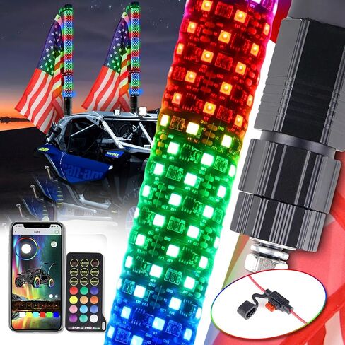 2 قطعة 3FT مطاردة LED ضوء سوط الدهون عالية الكثافة وسطوع عالية LED مع التوجيه/الفرامل ووظيفة عكسية-عن بعد والتحكم في التطبيق in Saudi Arabia