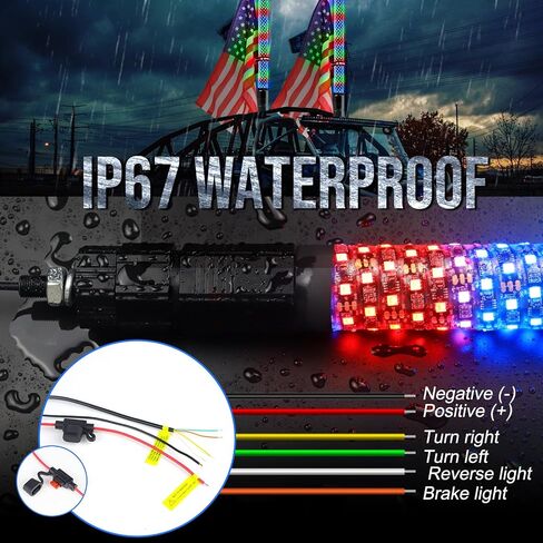 2 قطعة 3FT مطاردة LED ضوء سوط الدهون عالية الكثافة وسطوع عالية LED مع التوجيه/الفرامل ووظيفة عكسية-عن بعد والتحكم في التطبيق in Saudi Arabia