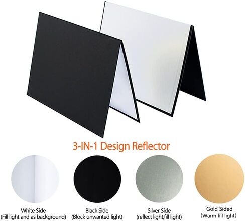 ورق مقوى عاكس للصور مقاس 8 × 11 بوصة / 21 × 29 سم أبيض وأسود وفضي وذهبي، لوح ارتداد للضوء للمنتج، دعامات تصوير طعام ثابتة، عبوتان in Kuwait