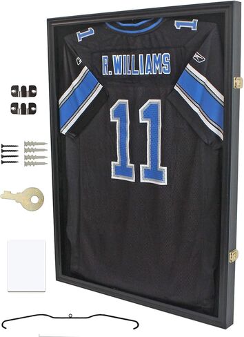 Jersey Display Frame Case Lockable, Large Sport Jersey Shadow Box with 98% UV Protection Acrylic and Hanger for Baseball Basketball Football Soccer Hockey Sport Shirt and Uniform (Black Finish) in Saudi Arabia