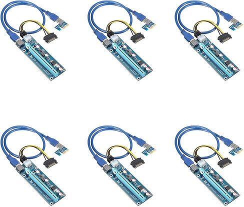 حزمة PCIe Riser 6، بطاقة محول GPU Riser، موسع PCI Express 1X إلى 16X، ملحق بطاقة رسومات التعدين USB 3.0، كابل طاقة 6pin MOLEX إلى SATA لجهاز Ethereum Bitcoin Litecoin in Kuwait