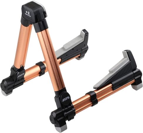 حامل جيتار قابل للطي، حامل جيتار عالمي على شكل حرف A، مسند جيتار قابل للتعديل ومحمول للجيتار الصوتي، الجيتارات الكهربائية، الجهير والقيثارة، مثالي للمسرح والمنزل/ذهبي وردي in Kuwait