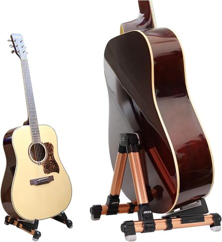 حامل جيتار قابل للطي، حامل جيتار عالمي على شكل حرف A، مسند جيتار قابل للتعديل ومحمول للجيتار الصوتي، الجيتارات الكهربائية، الجهير والقيثارة، مثالي للمسرح والمنزل/ذهبي وردي in Kuwait