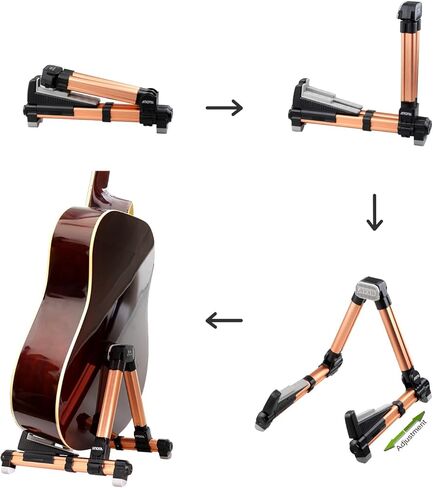 حامل جيتار قابل للطي، حامل جيتار عالمي على شكل حرف A، مسند جيتار قابل للتعديل ومحمول للجيتار الصوتي، الجيتارات الكهربائية، الجهير والقيثارة، مثالي للمسرح والمنزل/ذهبي وردي in Kuwait