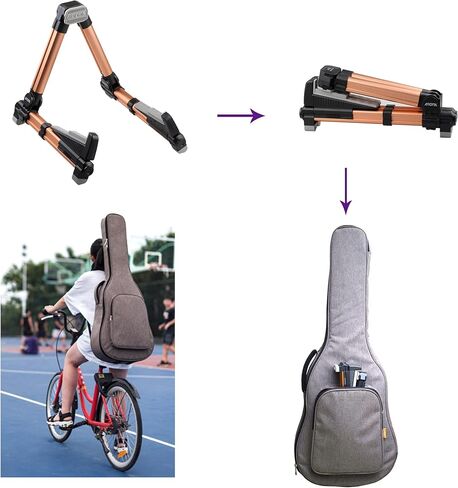 حامل جيتار قابل للطي، حامل جيتار عالمي على شكل حرف A، مسند جيتار قابل للتعديل ومحمول للجيتار الصوتي، الجيتارات الكهربائية، الجهير والقيثارة، مثالي للمسرح والمنزل/ذهبي وردي in Kuwait