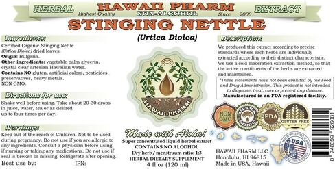 Stinging Nettle Alcohol-Free Liquid Extract, Organic Stinging Nettle (Urtica Dioica) Dried Leaf Glycerite Natural Herbal Supplement, Hawaii Pharm, USA 2 fl.oz in Saudi Arabia