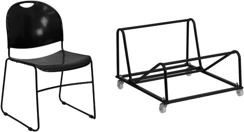 Flash Furniture 4 Pack HERCULES Series 880 lb. كرسي مكدس أسود فائق السعة مع إطار مطلي بمسحوق أسود in Kuwait
