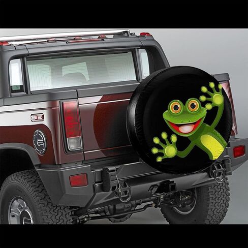 غطاء الإطار الاحتياطي المضحك ذو الضفدع الكرتوني المضحك مناسب تمامًا لسيارة Jeep Wrangler Rv SUV ومقطورة السفر والعديد من المركبات 14 بوصة 15 بوصة 16 بوصة 17 بوصة واقي عجلة الإطارات مقاوم للماء والغبار in Kuwait