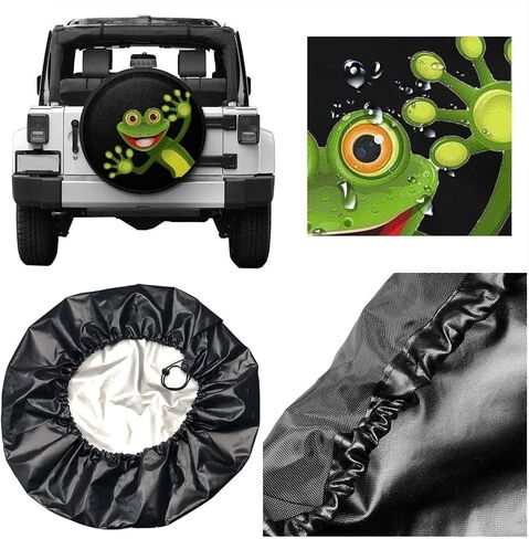 غطاء الإطار الاحتياطي المضحك ذو الضفدع الكرتوني المضحك مناسب تمامًا لسيارة Jeep Wrangler Rv SUV ومقطورة السفر والعديد من المركبات 14 بوصة 15 بوصة 16 بوصة 17 بوصة واقي عجلة الإطارات مقاوم للماء والغبار in Kuwait