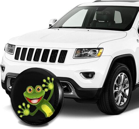 غطاء الإطار الاحتياطي المضحك ذو الضفدع الكرتوني المضحك مناسب تمامًا لسيارة Jeep Wrangler Rv SUV ومقطورة السفر والعديد من المركبات 14 بوصة 15 بوصة 16 بوصة 17 بوصة واقي عجلة الإطارات مقاوم للماء والغبار in Kuwait