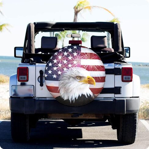 American Flag Spare Tire Cover for RV Trailer Eagle Camper Wheel Accessories for Travel Trailers Waterproof UV Sun Protectors Fits Truck SUV Camping Tire Wheel Covers Diameters 14 inches in Saudi Arabia