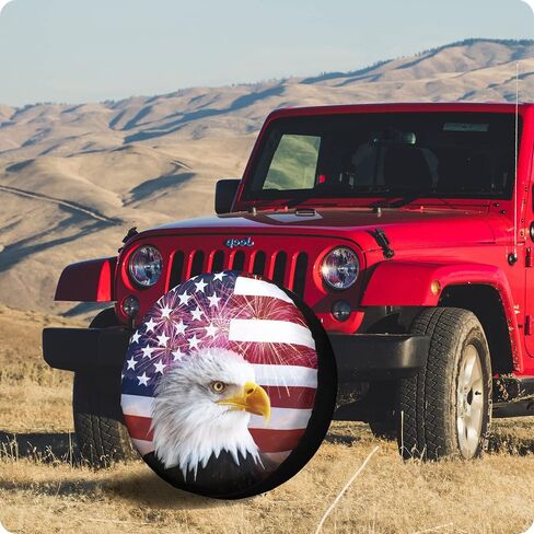 American Flag Spare Tire Cover for RV Trailer Eagle Camper Wheel Accessories for Travel Trailers Waterproof UV Sun Protectors Fits Truck SUV Camping Tire Wheel Covers Diameters 14 inches in Saudi Arabia