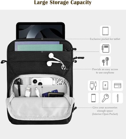 9-11" Tablet Sleeve Bag for iPad Air 5/4 10.9, iPad Air 11" 2024, iPad 9/8/7th 10.2, iPad 10th Gen 10.9, iPad Pro 11 M4 M2 2024-2018, Galaxy Tab A9+ S9 FE A8, with Shoulder Strap, Black in Saudi Arabia