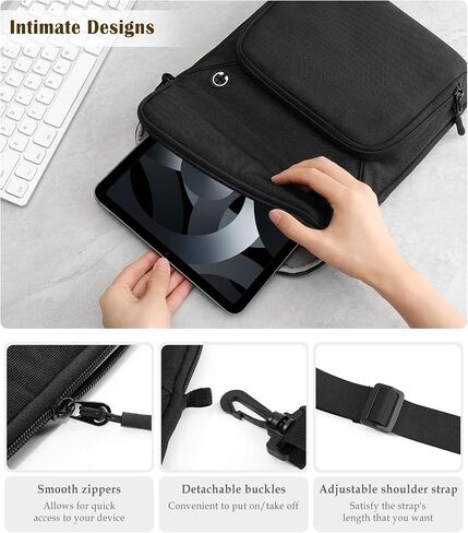 9-11" Tablet Sleeve Bag for iPad Air 5/4 10.9, iPad Air 11" 2024, iPad 9/8/7th 10.2, iPad 10th Gen 10.9, iPad Pro 11 M4 M2 2024-2018, Galaxy Tab A9+ S9 FE A8, with Shoulder Strap, Black in Saudi Arabia