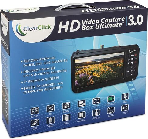 ClearClick HD Video Capture Box Ultimate 3.0 (الجيل الثالث) - التقاط أو بث الفيديو من HDMI، DVI، SDI، S-Video، RCA، AV، VHS، VCR، DVD، كاميرات الفيديو، Hi8 in Kuwait
