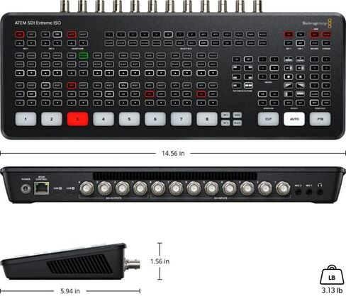 حزمة Blackmagic Design ATEM SDI Extreme ISO Live Stream Switcher مع كابل 8 '6G-SDI وكابل Cat5e 7' و5 حزم من روابط كابلات SolidSignal (SWATEMMXEPCEXTISO) in Kuwait