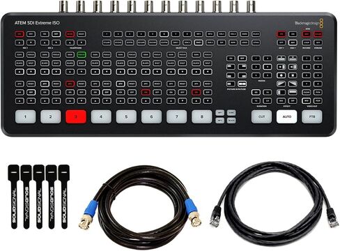 حزمة Blackmagic Design ATEM SDI Extreme ISO Live Stream Switcher مع كابل 8 '6G-SDI وكابل Cat5e 7' و5 حزم من روابط كابلات SolidSignal (SWATEMMXEPCEXTISO) in Kuwait