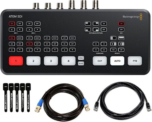 حزمة Blackmagic Design ATEM SDI Extreme ISO Live Stream Switcher مع كابل 8 '6G-SDI وكابل Cat5e 7' و5 حزم من روابط كابلات SolidSignal (SWATEMMXEPCEXTISO) in Kuwait
