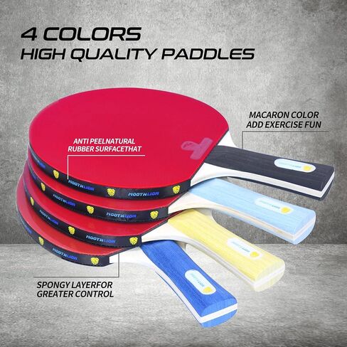 Ping Pong Paddle Set, Portable Table Tennis Paddles, with Retractable Net, 4 Table Tennis Rackets, 8 Balls, Indoor and Outdoor Play Accessories Kit, Compact Storage Case in Saudi Arabia