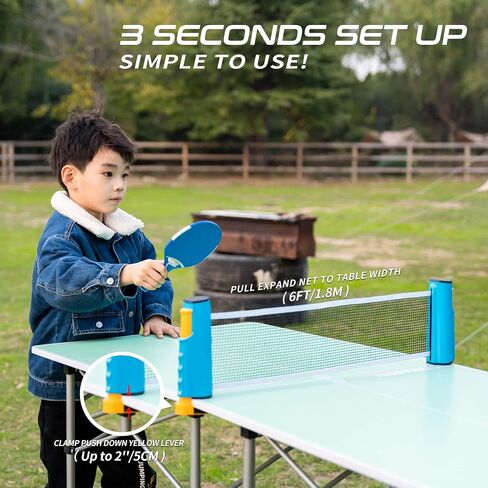 Ping Pong Paddle Set, Portable Table Tennis Paddles, with Retractable Net, 4 Table Tennis Rackets, 8 Balls, Indoor and Outdoor Play Accessories Kit, Compact Storage Case in Saudi Arabia
