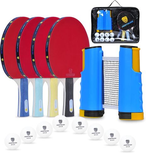Ping Pong Paddle Set, Portable Table Tennis Paddles, with Retractable Net, 4 Table Tennis Rackets, 8 Balls, Indoor and Outdoor Play Accessories Kit, Compact Storage Case in Saudi Arabia