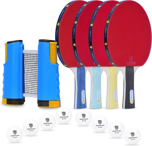 Ping Pong Paddle Set, Portable Table Tennis Paddles, with Retractable Net, 4 Table Tennis Rackets, 8 Balls, Indoor and Outdoor Play Accessories Kit, Compact Storage Case in Saudi Arabia