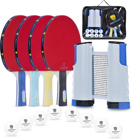 Ping Pong Paddle Set, Portable Table Tennis Paddles, with Retractable Net, 4 Table Tennis Rackets, 8 Balls, Indoor and Outdoor Play Accessories Kit, Compact Storage Case in Saudi Arabia