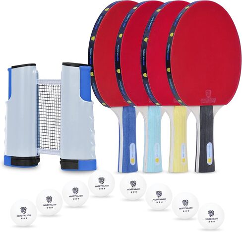 Ping Pong Paddle Set, Portable Table Tennis Paddles, with Retractable Net, 4 Table Tennis Rackets, 8 Balls, Indoor and Outdoor Play Accessories Kit, Compact Storage Case in Saudi Arabia