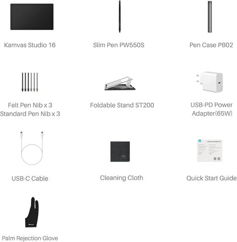 كمبيوتر HUION Kamvas Studio 16 قلم، تابلت رسم مستقل 15.8 بوصة مع شاشة لمس 2.5K QHD، 100% Adobe RGB، قلم نحيف PW550S، Windows 11 Pro، Intel Core i7، 16 جيجا رام + 512 جيجا SSD in Kuwait