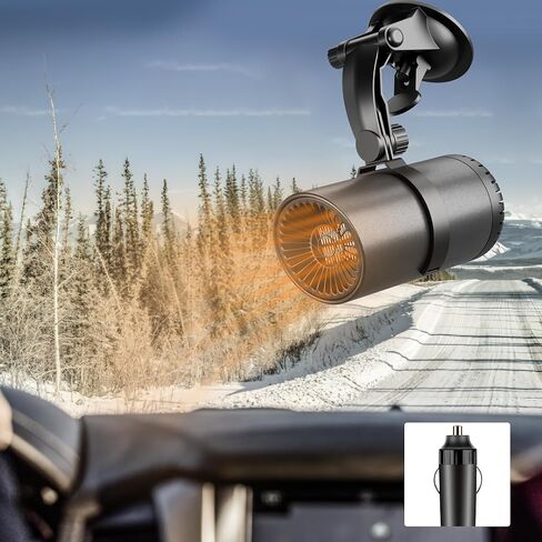 سخان سيارة مزيل الصقيع المحمول، 12 فولت 150 واط مزيل صقيع الزجاج الأمامي للسيارات عالي الطاقة، مروحة تسخين/مروحة تبريد 2 في 1 مع قاعدة تثبيت بالشفط in Kuwait