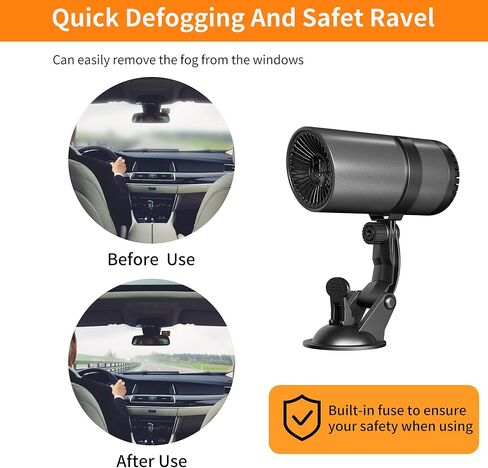 سخان سيارة مزيل الصقيع المحمول، 12 فولت 150 واط مزيل صقيع الزجاج الأمامي للسيارات عالي الطاقة، مروحة تسخين/مروحة تبريد 2 في 1 مع قاعدة تثبيت بالشفط in Kuwait