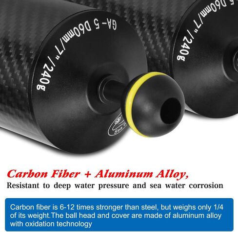 Searogs D60mm 7 ''تحت الماء تعويم الذراع ألياف الكربون العائمة الكرة المزدوجة خفيفة الوزن الطفو الذراع لصينية الغوص الفيديو الضوئي/ستروب in Saudi Arabia