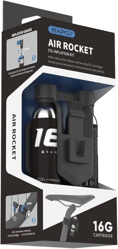 طقم نفخ ثاني أكسيد الكربون من صاروخ الهواء للدراجات الجبلية والطرق والحصى - متوافق مع صمام بريستا وشرايدر - طقم إصلاح إطارات الدراجات سهل الاستخدام - يتضمن دعامة تثبيت وخراطيش ثاني أكسيد الكربون 16 جم in Kuwait