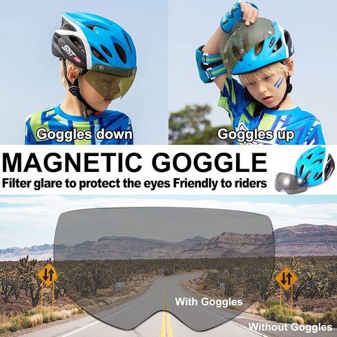 Toddler Bike Helmet, Adjustable Helmet for Kids and Youth with Detachable Magnetic Goggles, Bicycle Cycling Skate Scooter Skateboard Helmet for Boys and Girls in Saudi Arabia