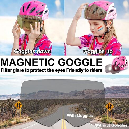 Toddler Bike Helmet, Adjustable Helmet for Kids and Youth with Detachable Magnetic Goggles, Bicycle Cycling Skate Scooter Skateboard Helmet for Boys and Girls in Saudi Arabia
