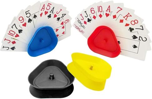 حامل حر اليدين على شكل مثلث لأوراق اللعب. صينية حامل بطاقات الألعاب مثالية للأطفال كبار السن، كاناستا، أونو، بوكر، الأطفال الكبار. الربيع التلقائي. زوايا مدورة. in Kuwait