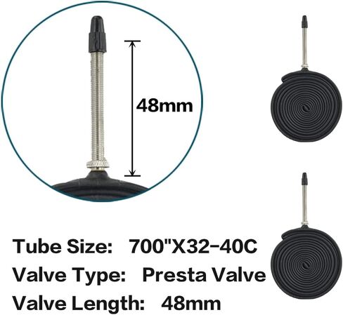 2 حزمة 700x32C/35C/38C/40C الدراجة الداخلية أنابيب بريستا صمام 48 مللي متر 700C الطريق دراجة أنابيب مع 2 عتلات الإطارات in Saudi Arabia
