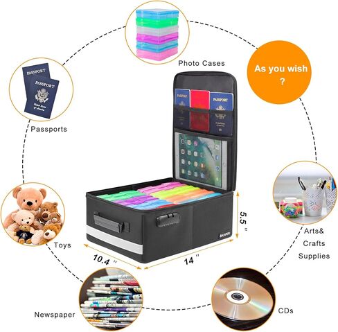 صندوق تخزين الصور مع قفل، صندوق منظم صور مقاوم للحريق مع 16 حقيبة متعددة الألوان مقاس 4 × 6 بوصة، صندوق تخزين صور قابل للطي مع مقبض للألبومات وملصقات وبطاقات الطوابع in Kuwait