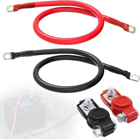 كابل بطارية 4 Awg بطول 2 قدم باللون الأسود والأحمر سلك طاقة/أرضي، سلك ألومنيوم مطلي بالنحاس 4 قياس AMG سلك بطارية ناعم الملمس لمقطورة السيارة الشمسية RV العاكس in Kuwait