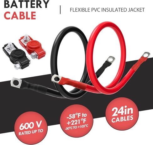 كابل بطارية 4 Awg بطول 2 قدم باللون الأسود والأحمر سلك طاقة/أرضي، سلك ألومنيوم مطلي بالنحاس 4 قياس AMG سلك بطارية ناعم الملمس لمقطورة السيارة الشمسية RV العاكس in Kuwait